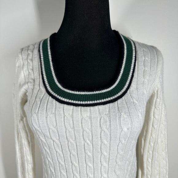Evereve Womens Penny Cable Pullover Round Neck Sweater Knit White Green XS - Picture 5 of 8